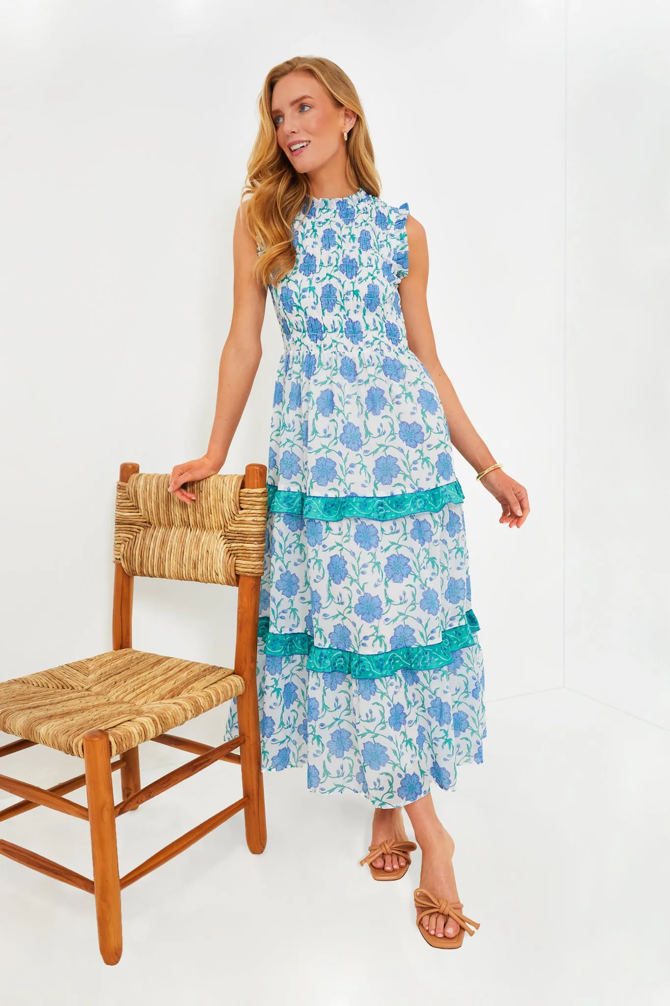 Poppy Blue Sleeveless Smocked Maxi