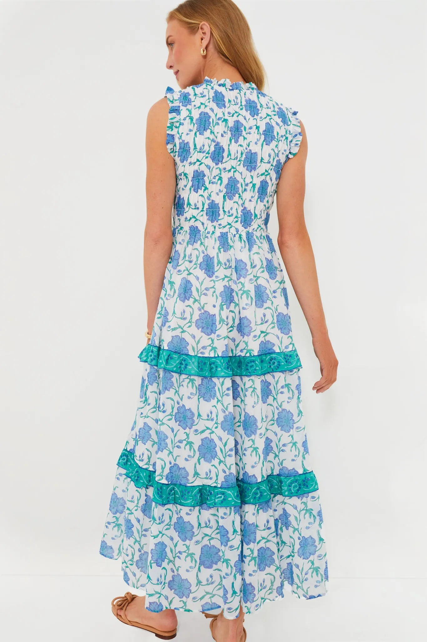 Poppy Blue Sleeveless Smocked Maxi