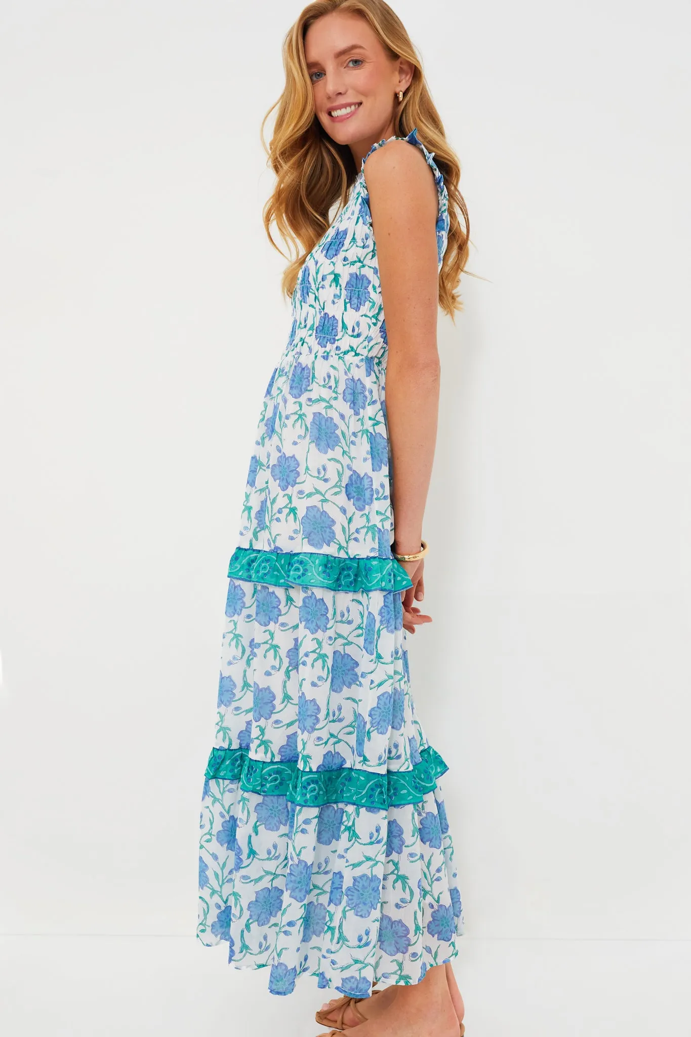 Poppy Blue Sleeveless Smocked Maxi