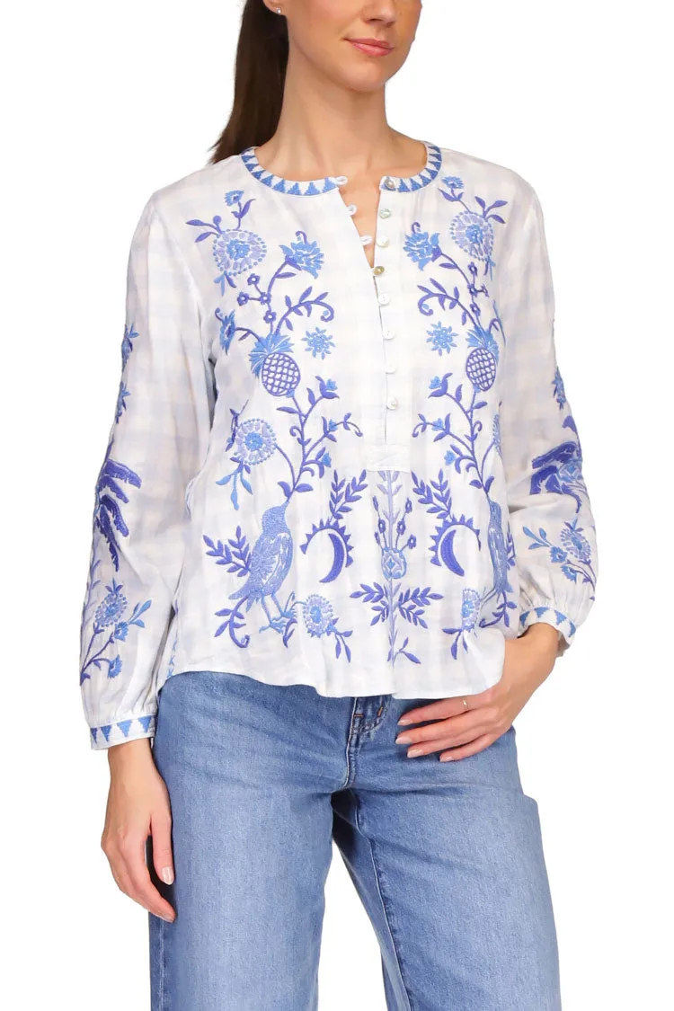 Poppy Gingham Tarra Field Henley Blouse