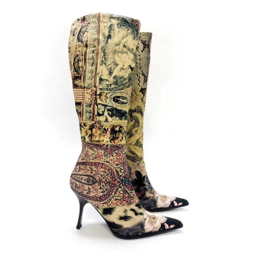 Roberto Cavalli Printed Knee High Boots