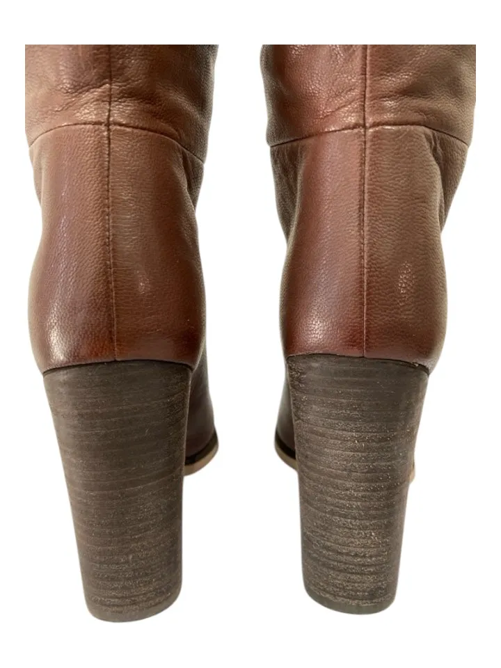 See By Chloe Shoe Size 37 Brown Leather Almond Toe Stacked Block Heel Boots