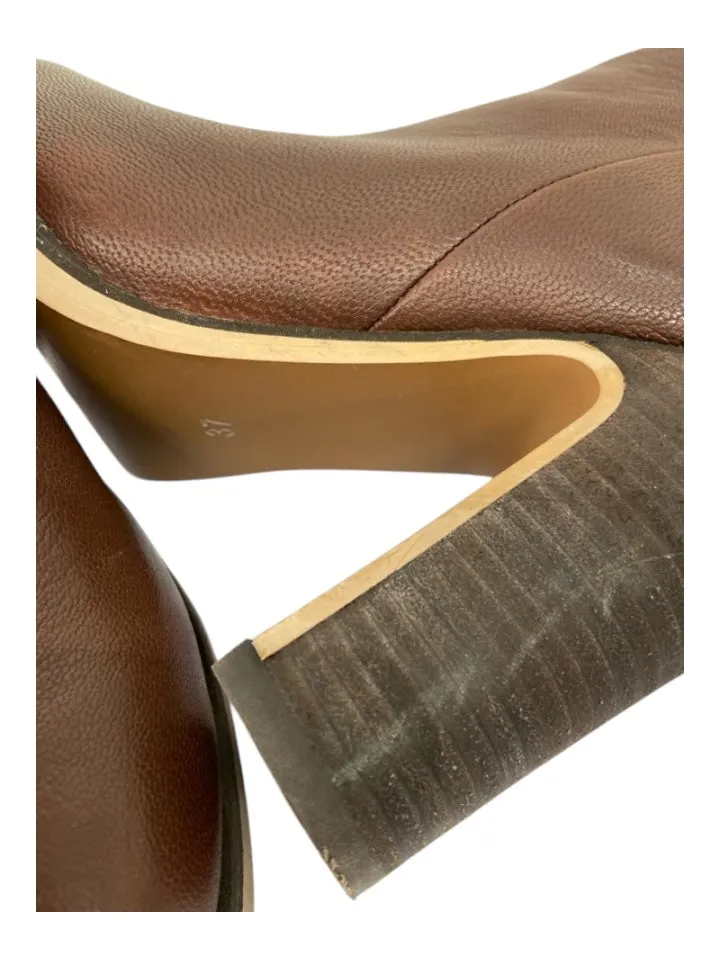 See By Chloe Shoe Size 37 Brown Leather Almond Toe Stacked Block Heel Boots