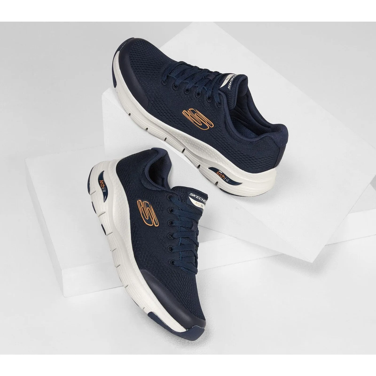 Skechers 232040 Arch Fit Mens Navy Textile Arch Support Lace Up Trainers