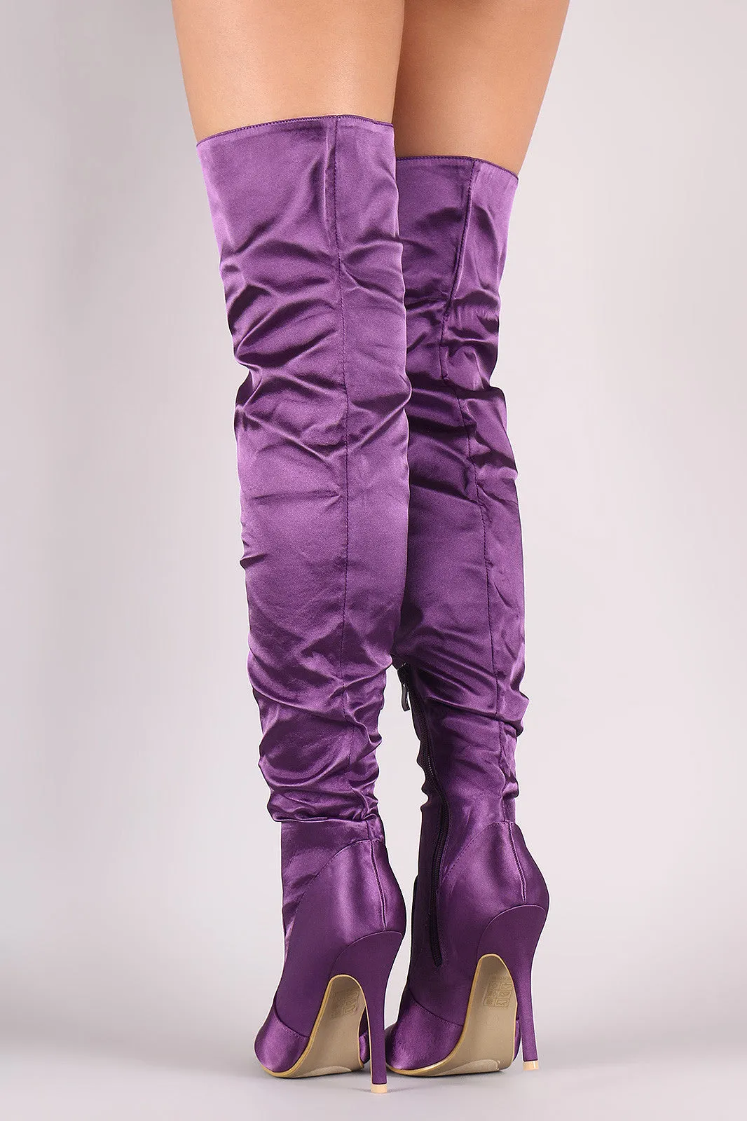 Slouchy Satin Pointy Toe Stiletto Over-The-Knee Boots