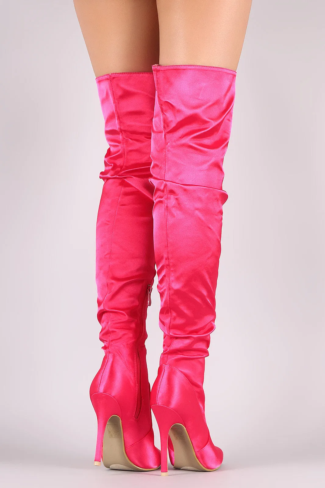 Slouchy Satin Pointy Toe Stiletto Over-The-Knee Boots