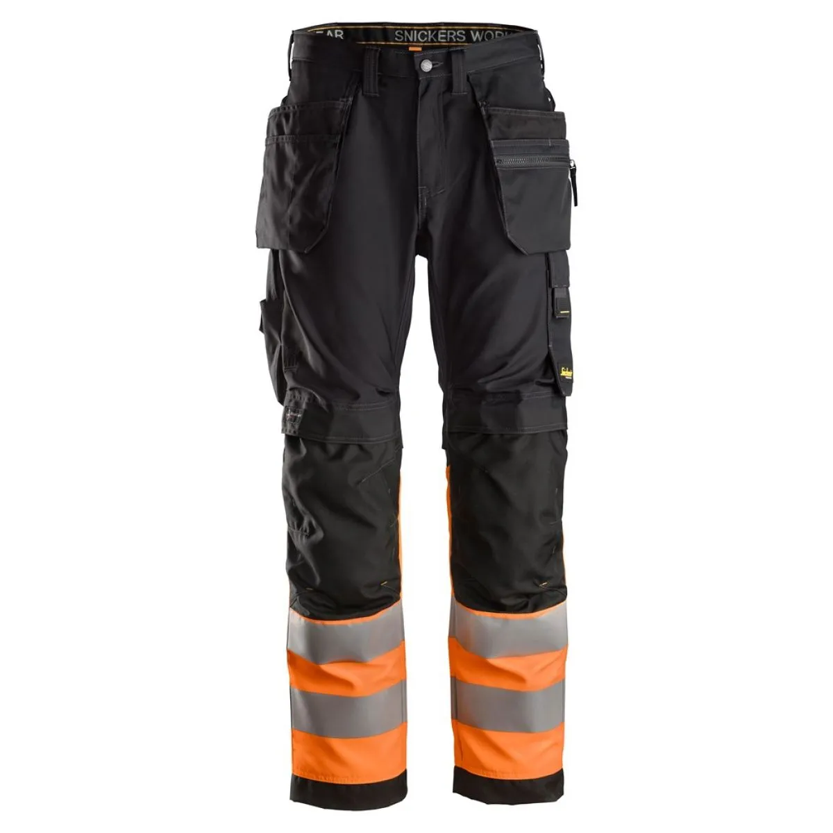 Snickers&#x20;6233&#x20;AllroundWork,&#x20;High-Vis&#x20;Work&#x20;Trousers&#x2B;&#x20;Holster&#x20;Pockets,&#x20;Class&#x20;1&#x20;-&#x20;Black&#x2F;Orange