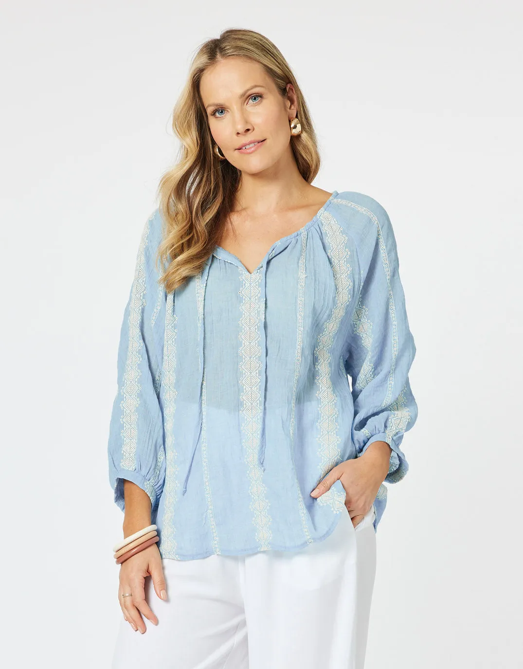 Sorrento Embellished Top - Blue