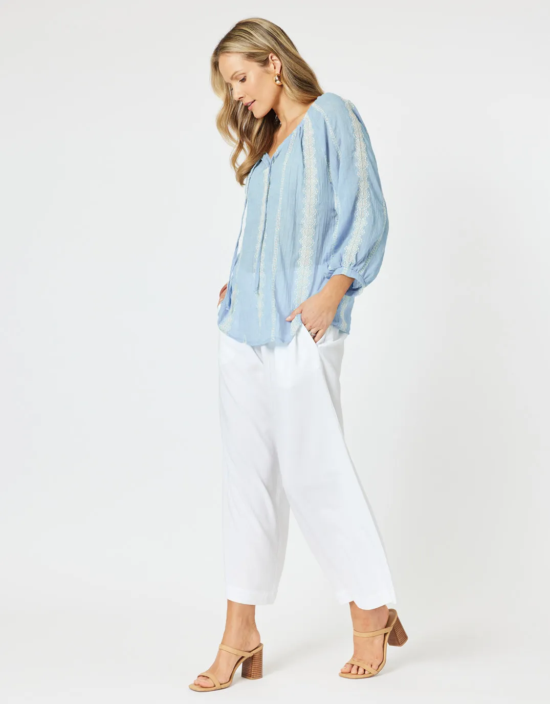 Sorrento Embellished Top - Blue