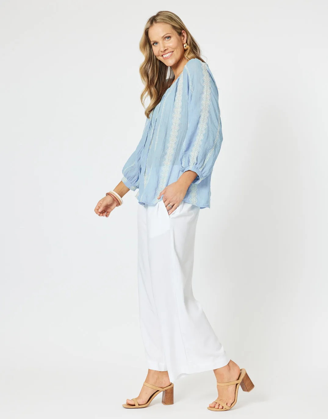Sorrento Embellished Top - Blue