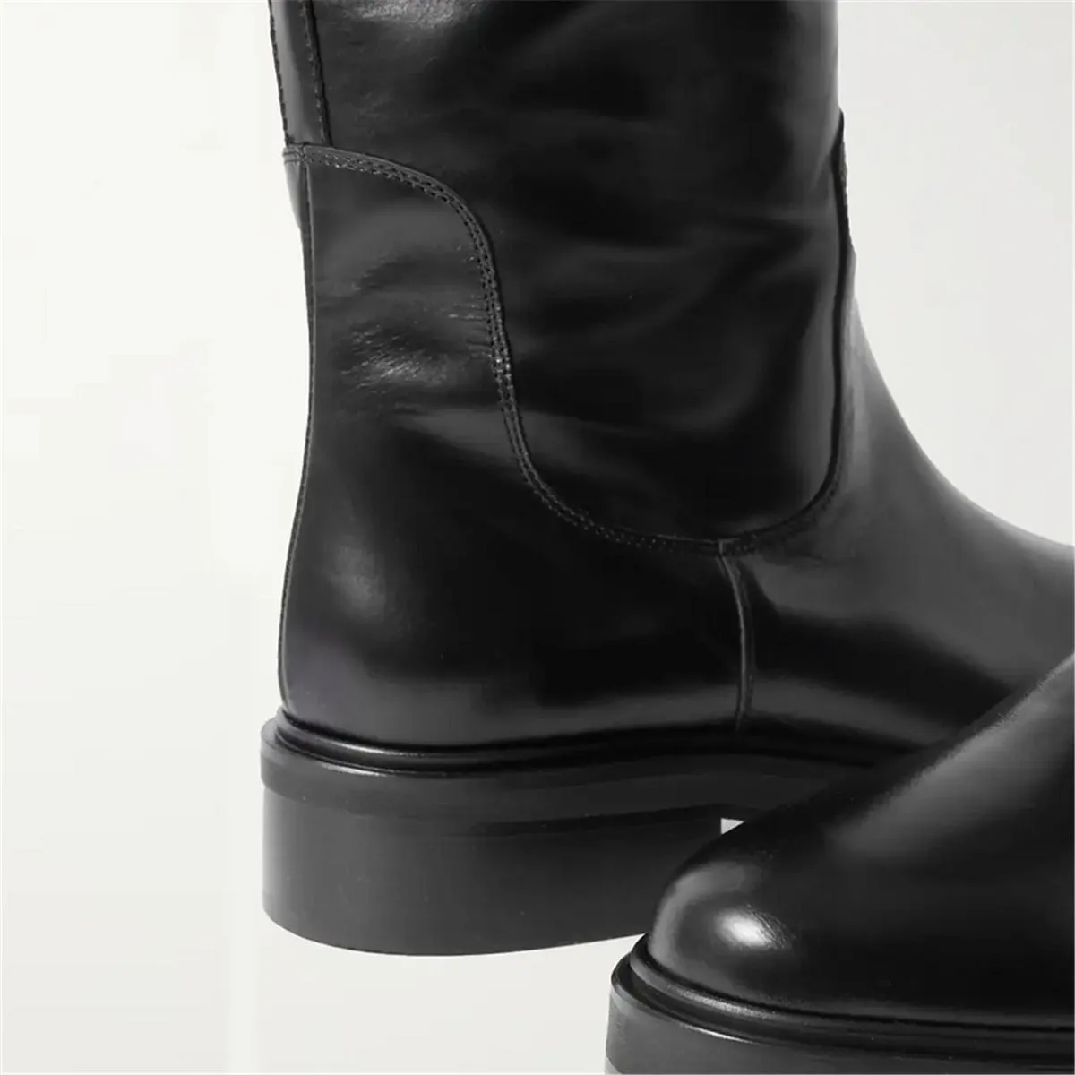 TinaCus Women's Round Toe Genuine Leather Handmade Block Low Heels Knee High Boots