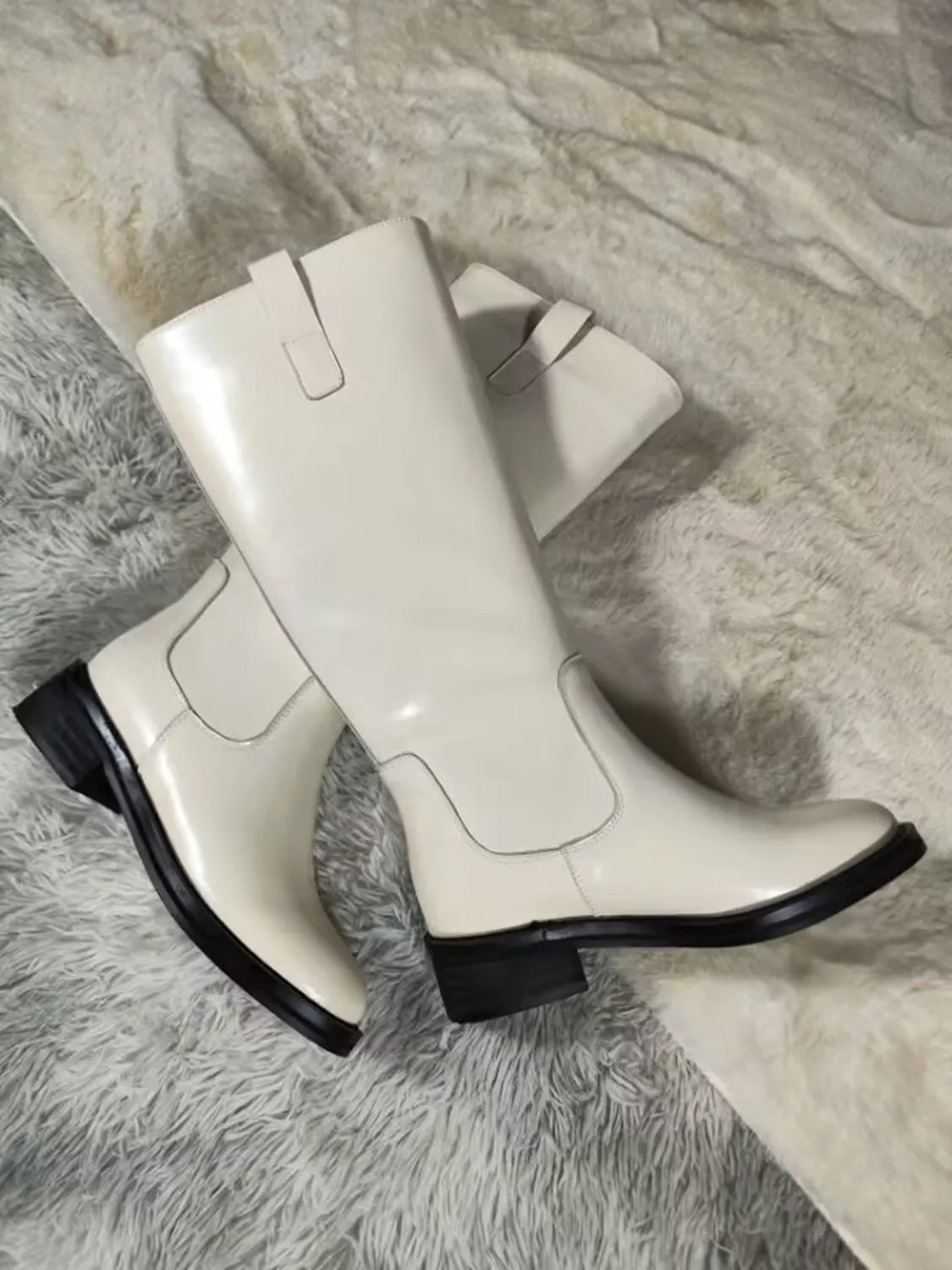 TinaCus Women's Round Toe Genuine Leather Handmade Block Low Heels Knee High Boots