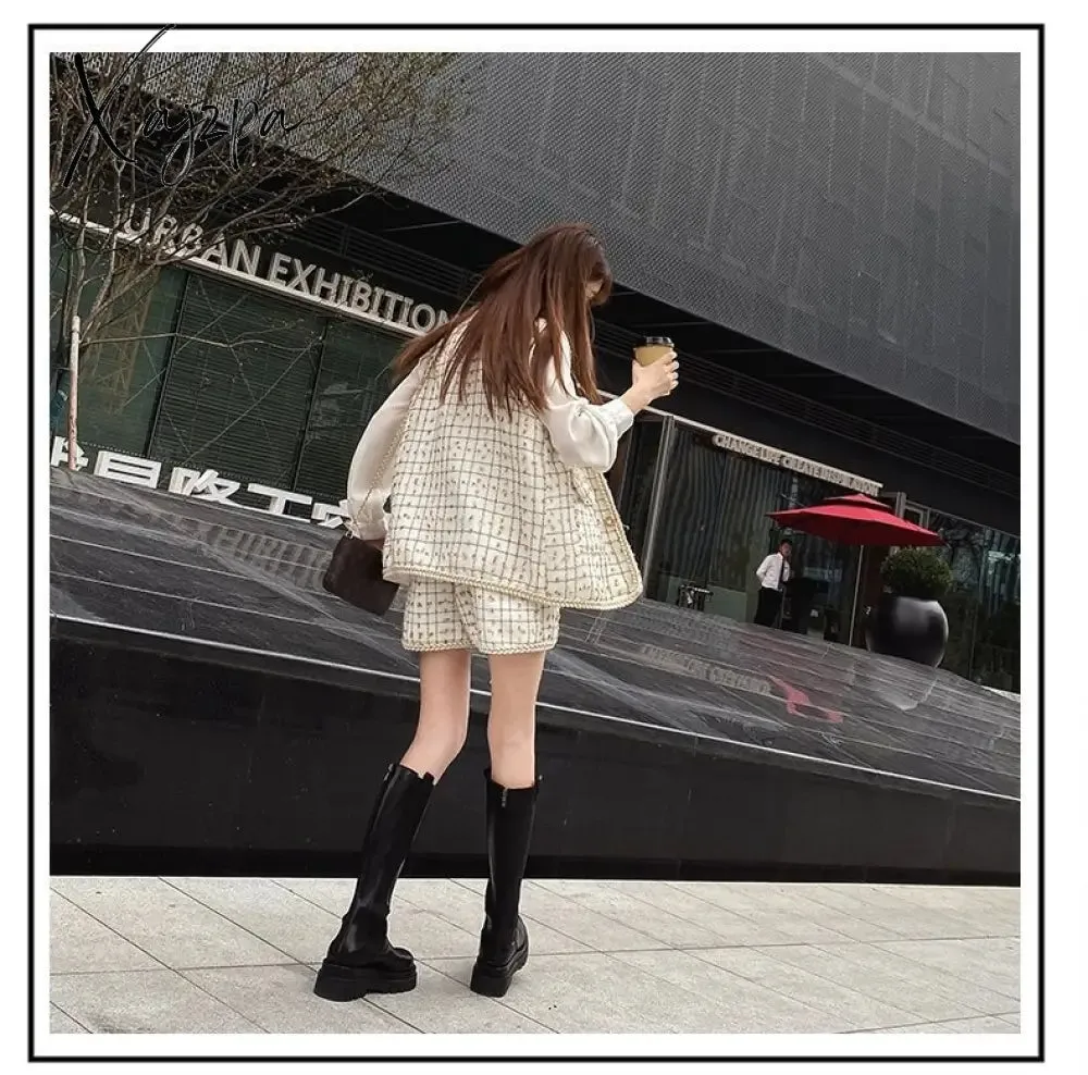 Xajzpa - 2023 Woman Boots Fashion Waterproof Winter Shoes Zipper PU Leather Knee High Boots Non-slip Women Chunky Platform Shoes Long Boots